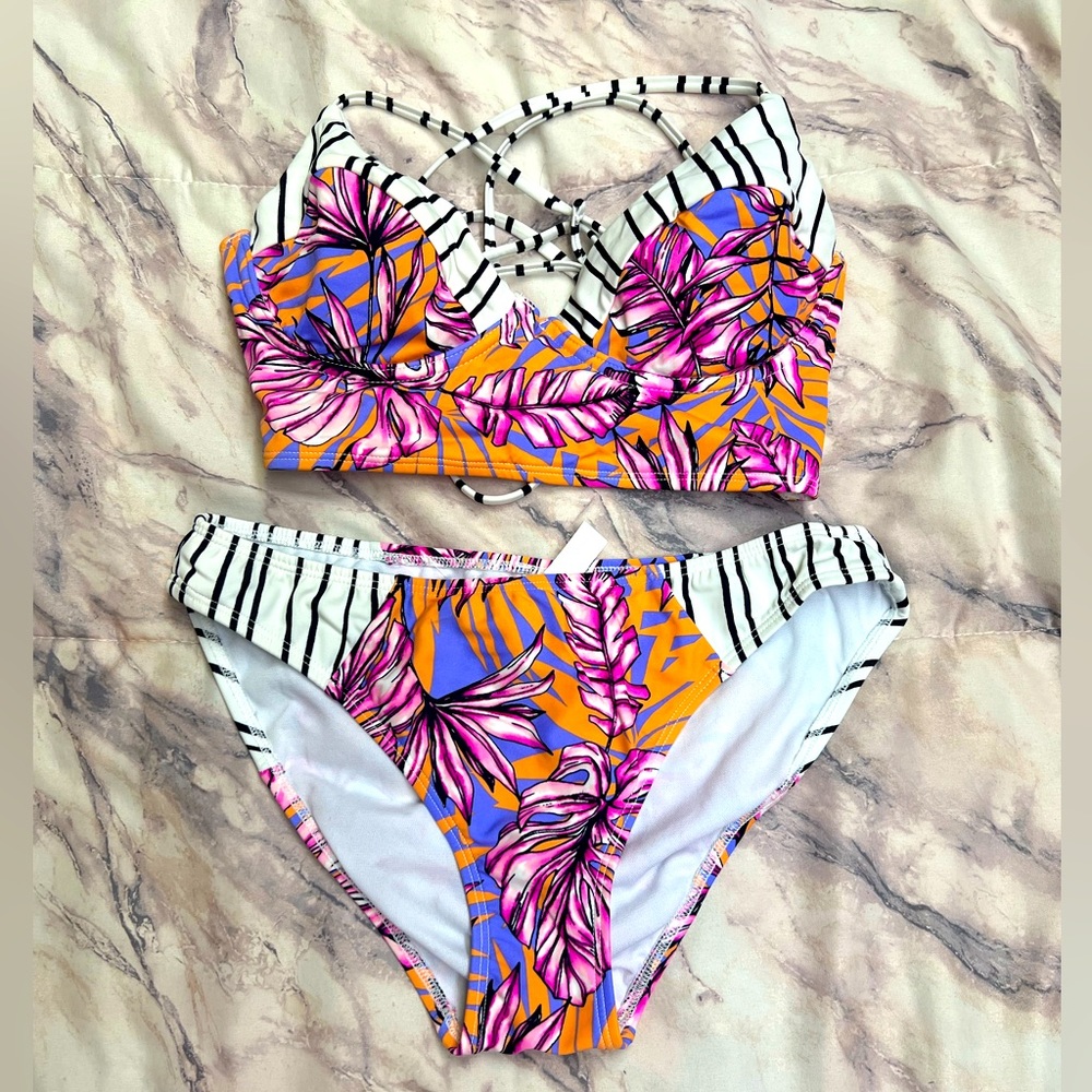 WORN ONCE Salt + Cove Bikini Orange Printed